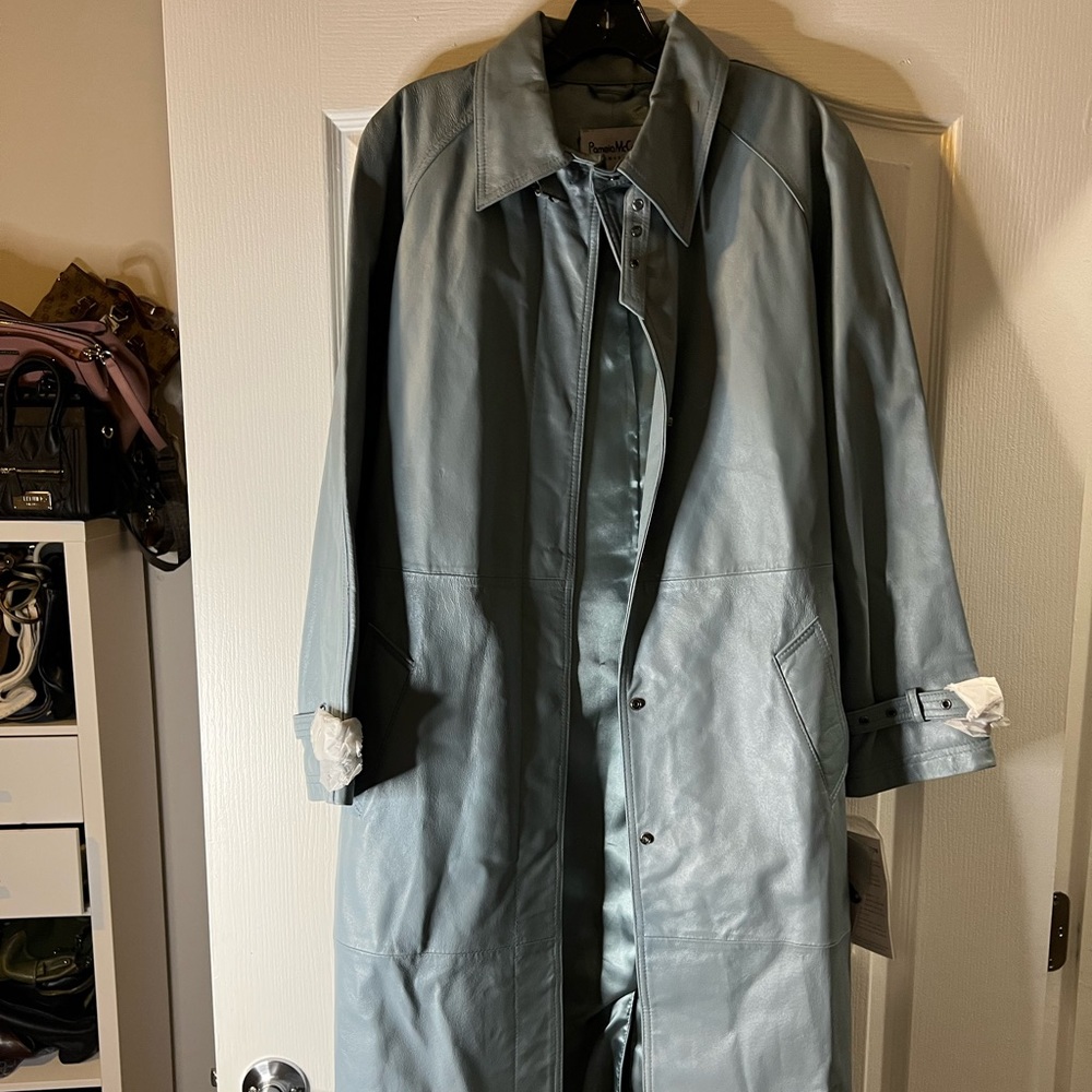 Pamela McCoy leather trench coat.